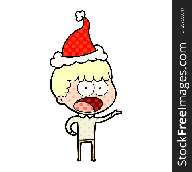 hand drawn comic book style illustration of a shocked man wearing santa hat