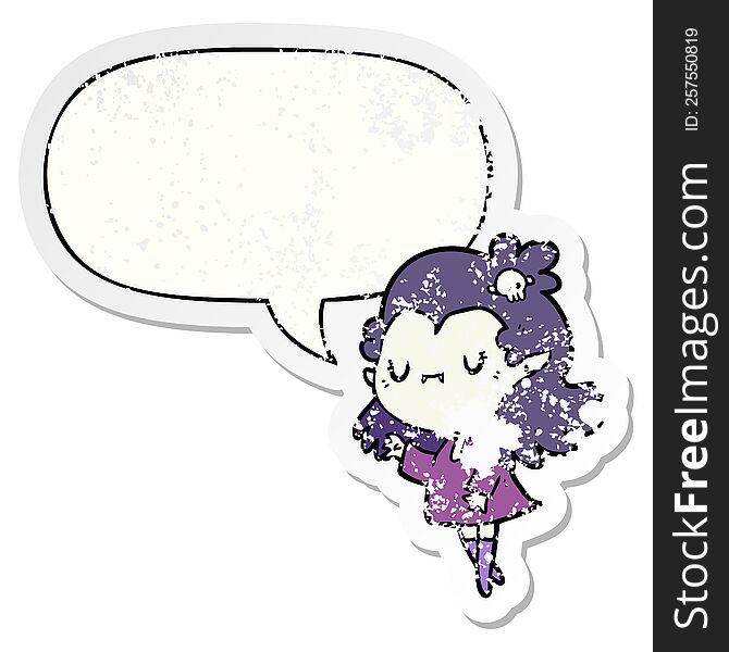 Cute Cartoon Vampire Girl And Speech Bubble Distressed Sticker