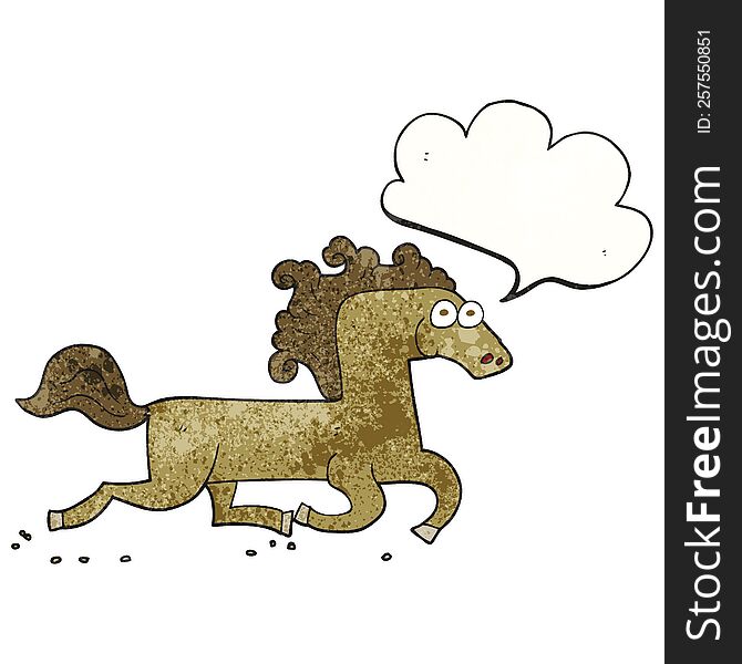 freehand speech bubble textured cartoon running horse