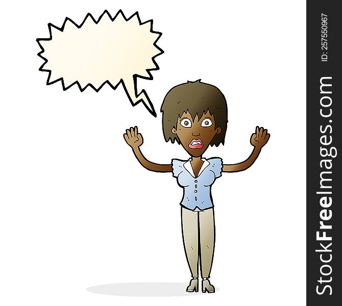 Cartoon Woman Stressing Out With Speech Bubble