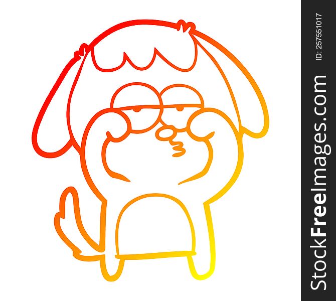 warm gradient line drawing of a cartoon tired dog