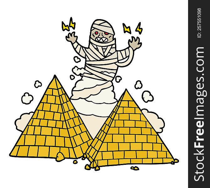 cartoon mummy and pyramids. cartoon mummy and pyramids