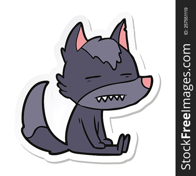 Sticker Of A Cartoon Sitting  Wolf Showing Teeth