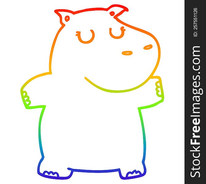 Rainbow Gradient Line Drawing Cartoon Hippo