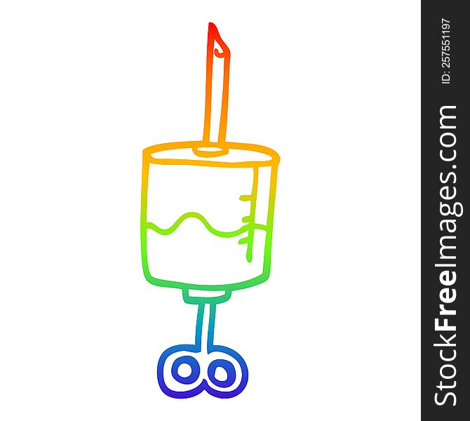 rainbow gradient line drawing of a cartoon medical syringe