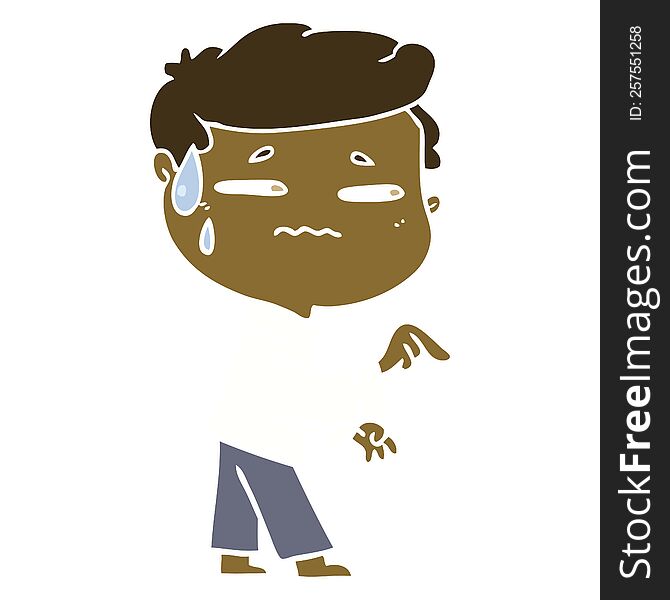 Flat Color Style Cartoon Anxious Man Pointing