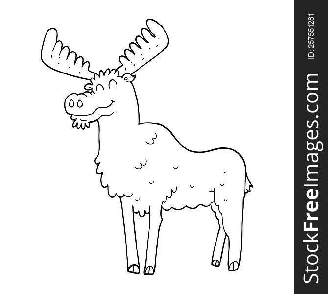 freehand drawn black and white cartoon moose