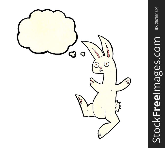 funny cartoon white rabbit with thought bubble