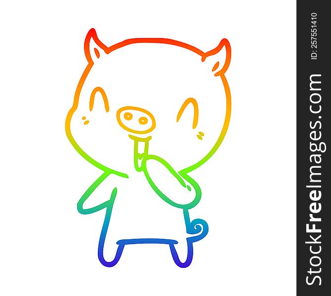 Rainbow Gradient Line Drawing Happy Cartoon Pig