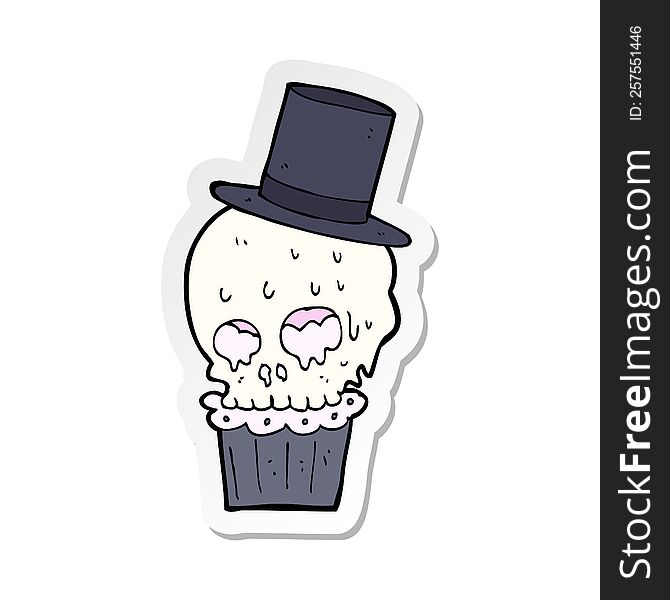 Sticker Of A Cartoon Spooky Cupcake
