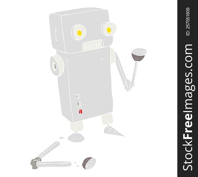 Flat Color Illustration Of A Cartoon Broken Robot