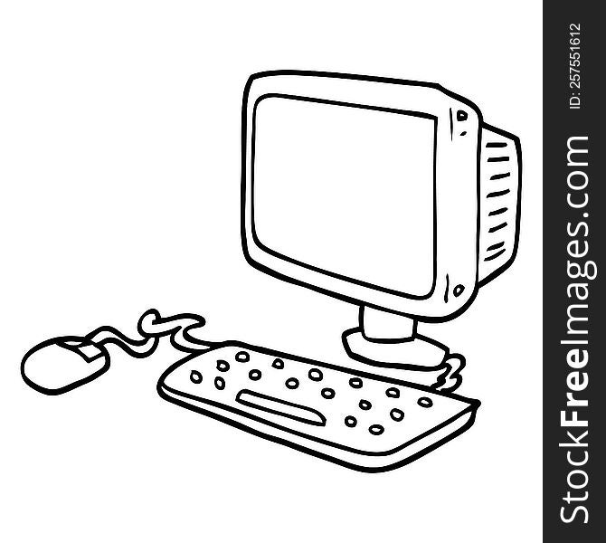 line drawing cartoon office computer