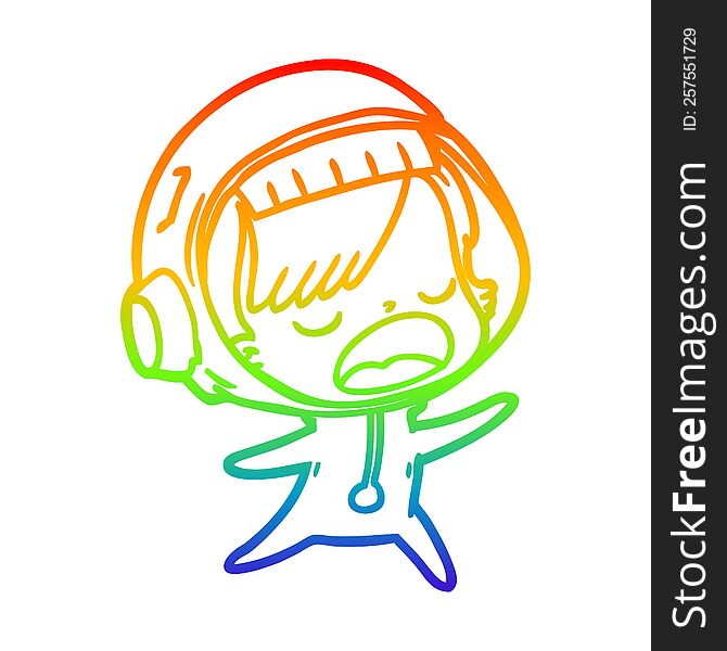 Rainbow Gradient Line Drawing Cartoon Talking Astronaut Woman