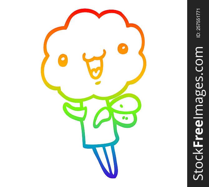 Rainbow Gradient Line Drawing Cute Cartoon Cloud Head Creature