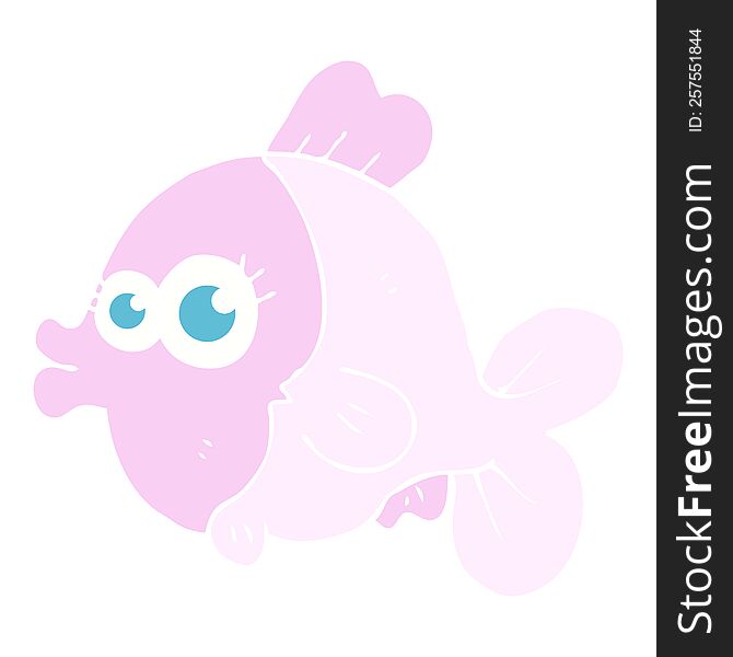 funny flat color illustration of a cartoon fish with big pretty eyes