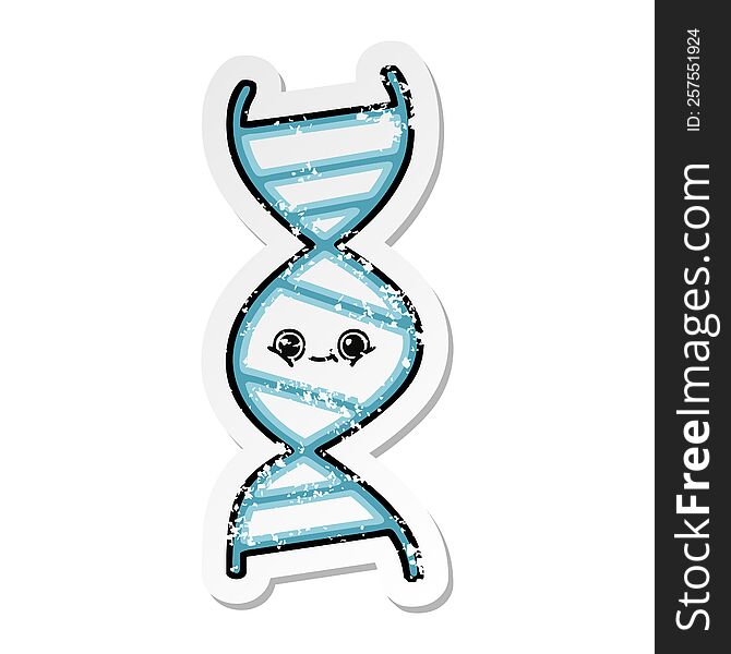 distressed sticker of a cute cartoon DNA strand