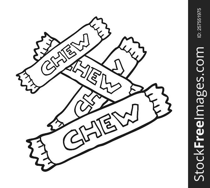 freehand drawn black and white cartoon chew candy