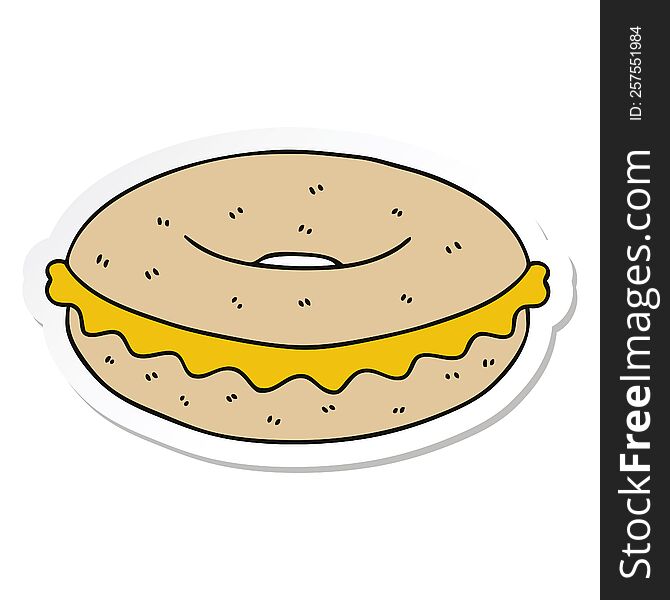 Sticker Of A Quirky Hand Drawn Cartoon Cheese Bagel
