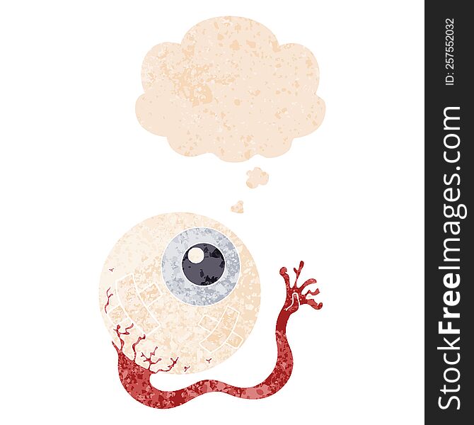Cartoon Injured Eyeball And Thought Bubble In Retro Textured Style