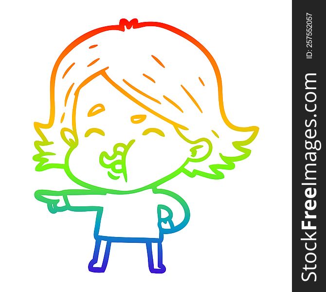 rainbow gradient line drawing of a cartoon girl pulling face