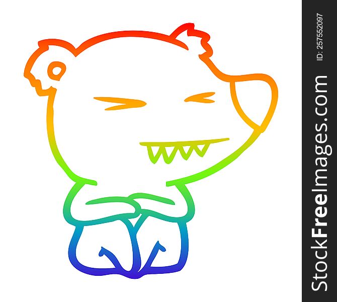 Rainbow Gradient Line Drawing Angry Polar Bear Cartoon Sitting