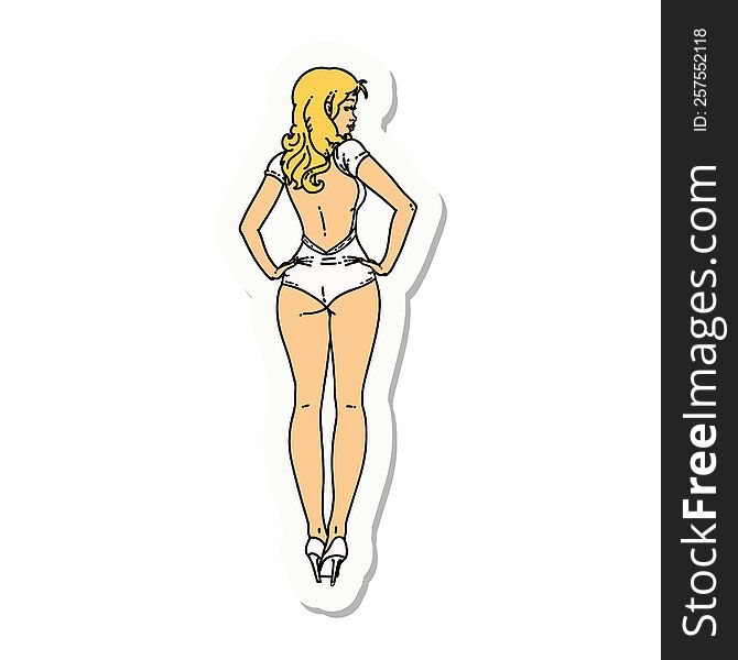 Tattoo Style Sticker Of A Pinup Swimsuit Girl