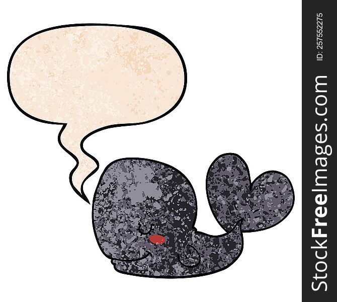 Cartoon Whale And Speech Bubble In Retro Texture Style