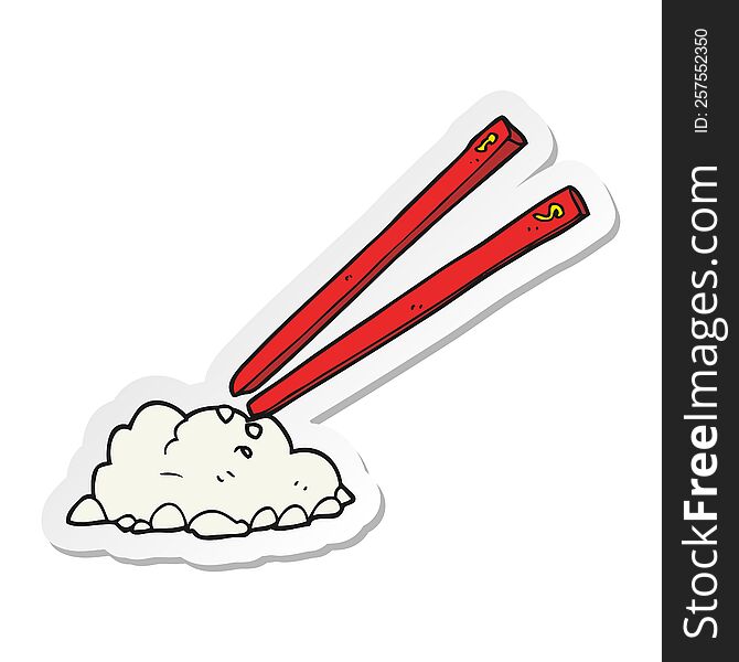 Sticker Of A Cartoon Chopsticks And Rice