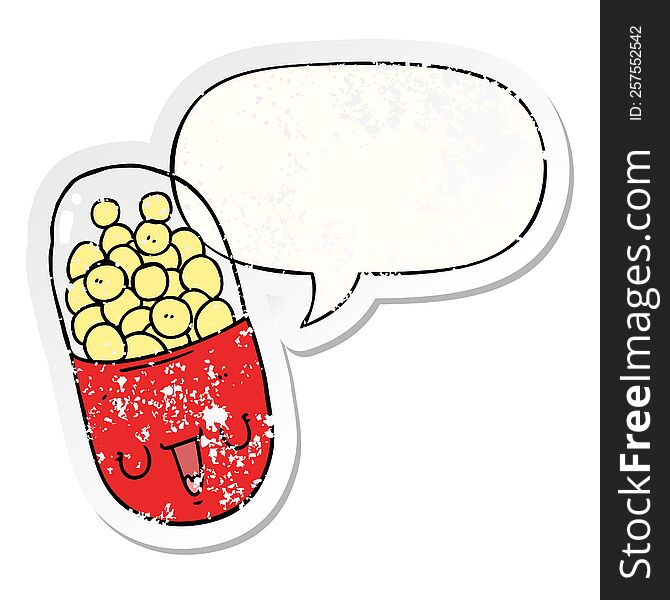 Cartoon Medical Pill And Speech Bubble Distressed Sticker