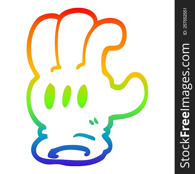 rainbow gradient line drawing of a cartoon glove hand