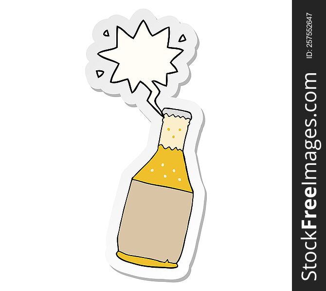 Cartoon Beer Bottle And Speech Bubble Sticker