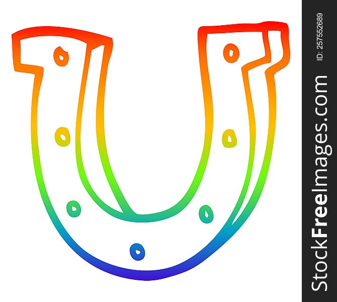 rainbow gradient line drawing of a cartoon horse shoe