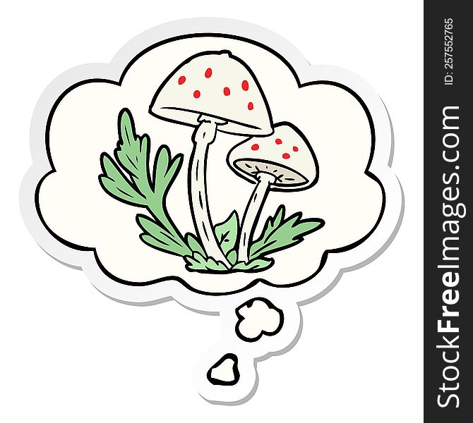 Cartoon Mushrooms And Thought Bubble As A Printed Sticker