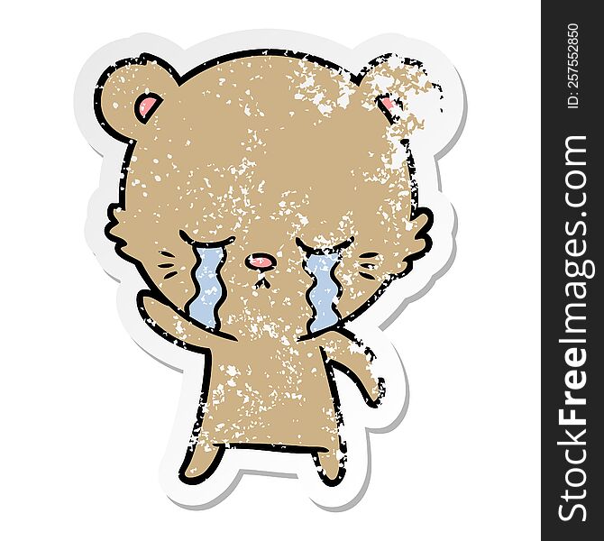 Distressed Sticker Of A Crying Cartoon Bear