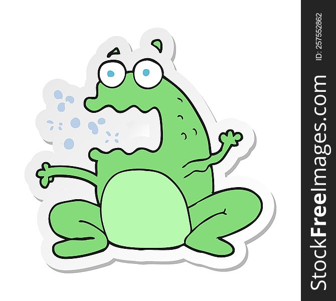 sticker of a cartoon burping frog