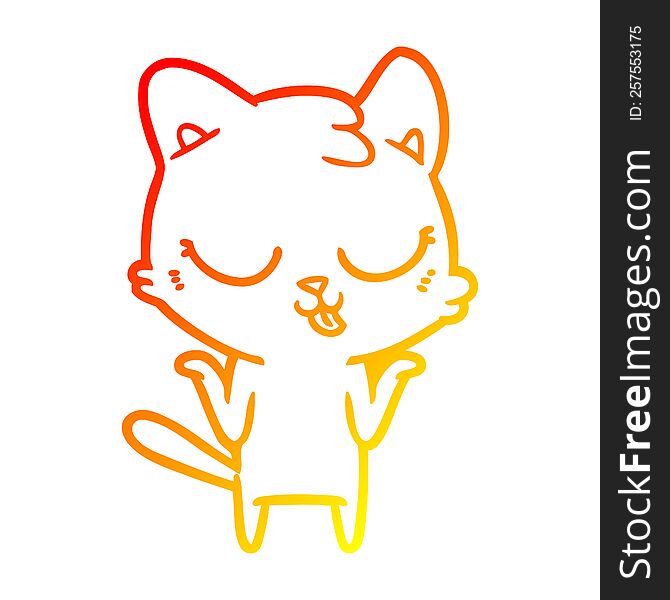 Warm Gradient Line Drawing Cartoon Cat Shrugging Shoulders