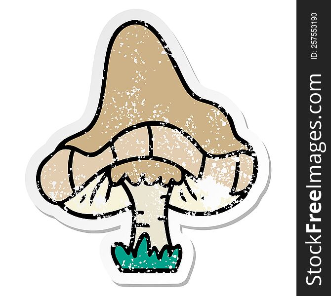 distressed sticker cartoon doodle of a single mushroom