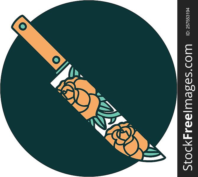 Tattoo Style Icon Of A Dagger And Flowers