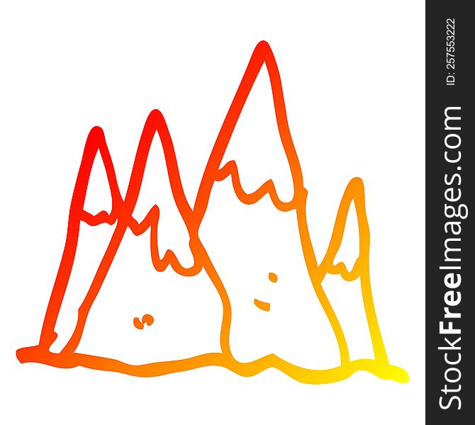 warm gradient line drawing of a cartoon mountain range