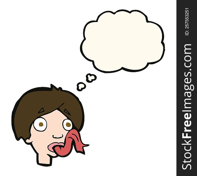 Cartoon Head Sticking Out Tongue With Thought Bubble