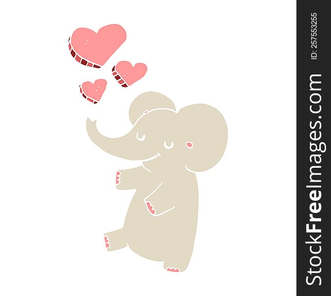 Flat Color Style Cartoon Elephant With Love Hearts