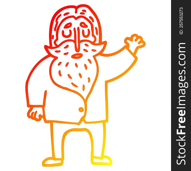 Warm Gradient Line Drawing Cartoon Bearded Man