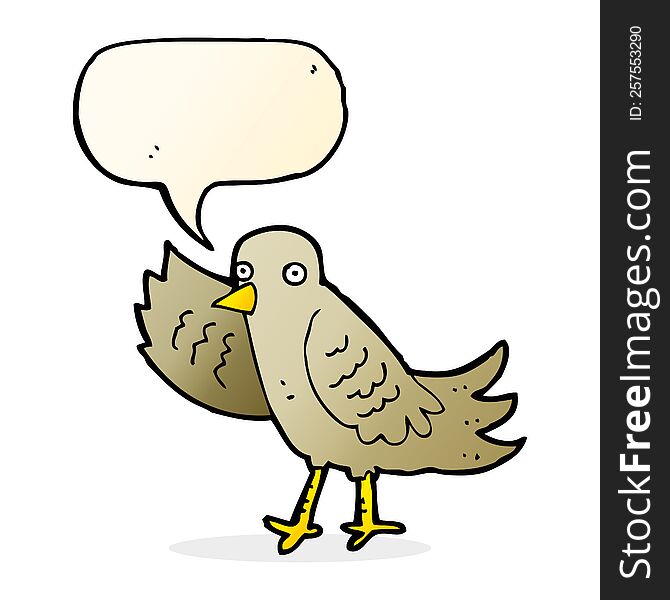 Cartoon Waving Bird With Speech Bubble