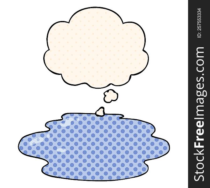 cartoon puddle of water with thought bubble in comic book style