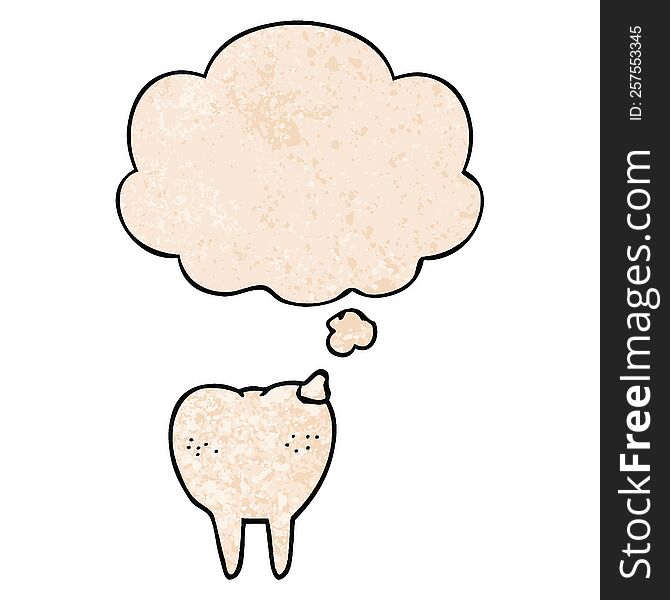 Cartoon Tooth And Thought Bubble In Grunge Texture Pattern Style