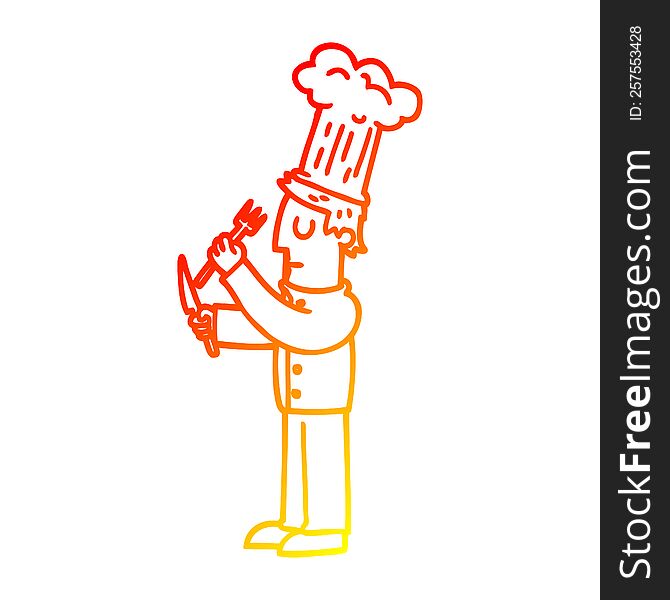 warm gradient line drawing of a cartoon talented chef