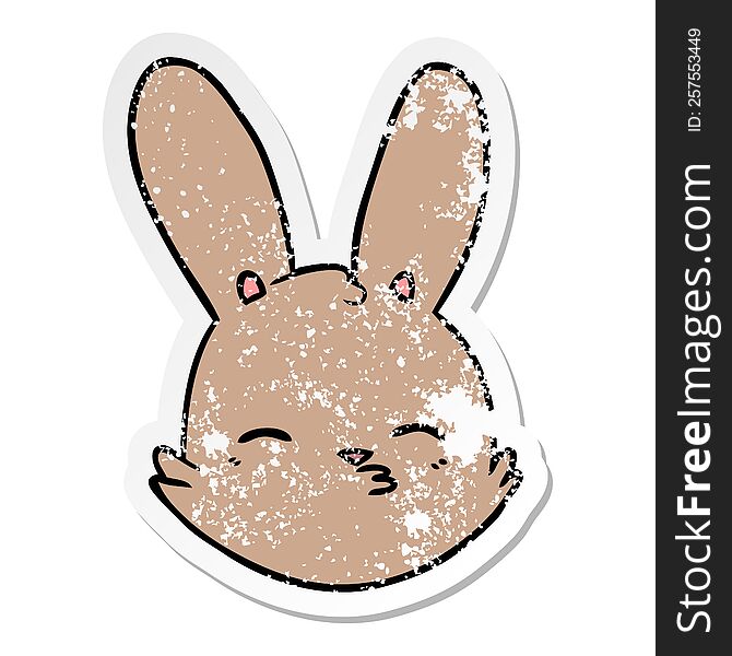 Distressed Sticker Of A Cartoon Bunny Face Considering
