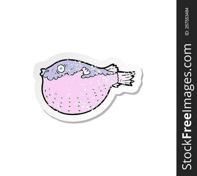 retro distressed sticker of a cartoon blowfish