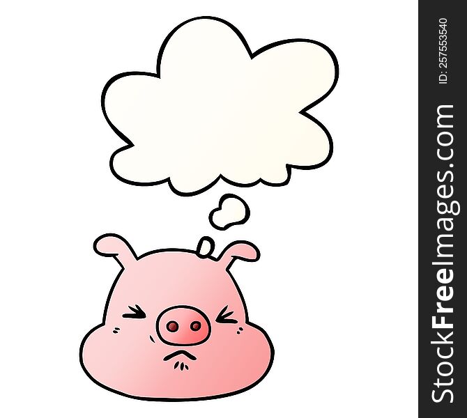 Cartoon Angry Pig Face And Thought Bubble In Smooth Gradient Style