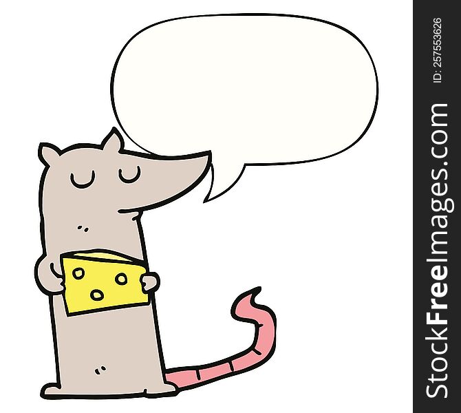 cartoon mouse with cheese with speech bubble. cartoon mouse with cheese with speech bubble